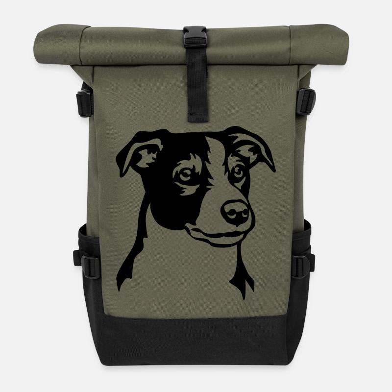 Jack Russell Terrier Kopf - Rolltop Rucksack - Olive/Schwarz