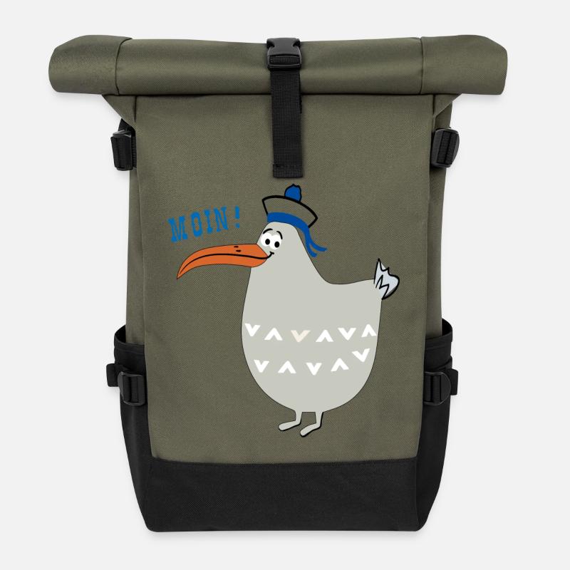 Moin, maritim, Möwe - Rolltop Rucksack - Olive/Schwarz