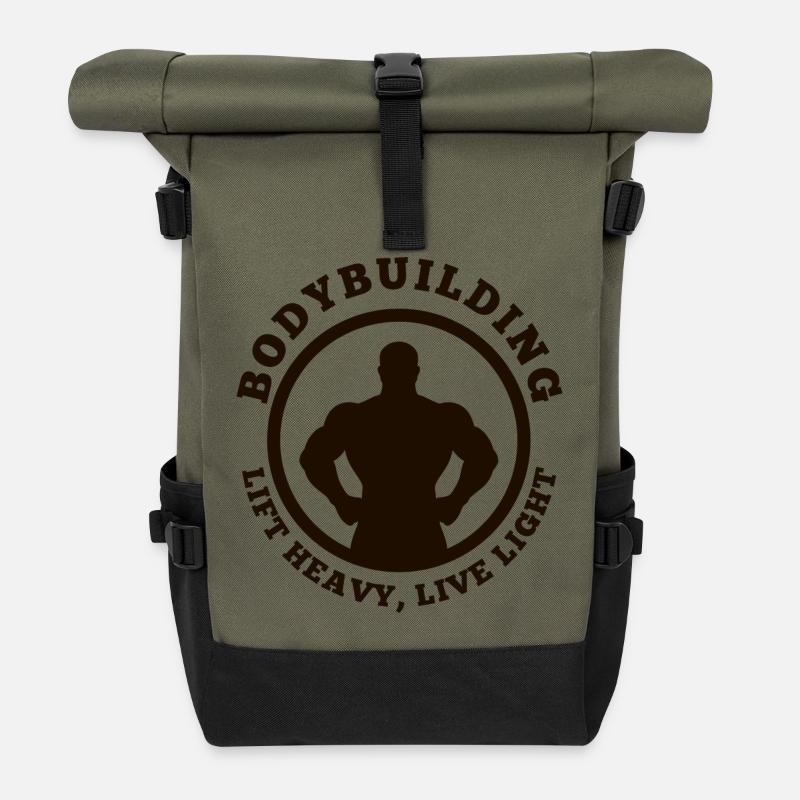 Kraftsilhouette Bodybuilding Emblem - Rolltop Rucksack - Olive/Schwarz