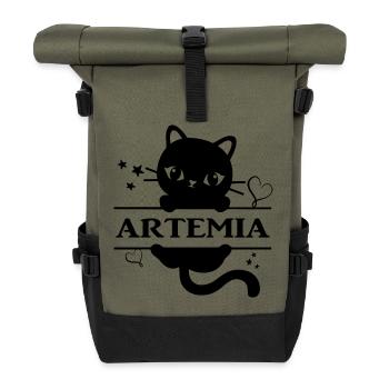 Artemia t-shirt t-shirt cat Katze chat gato - Roll Top Backpack - olive/black - Front