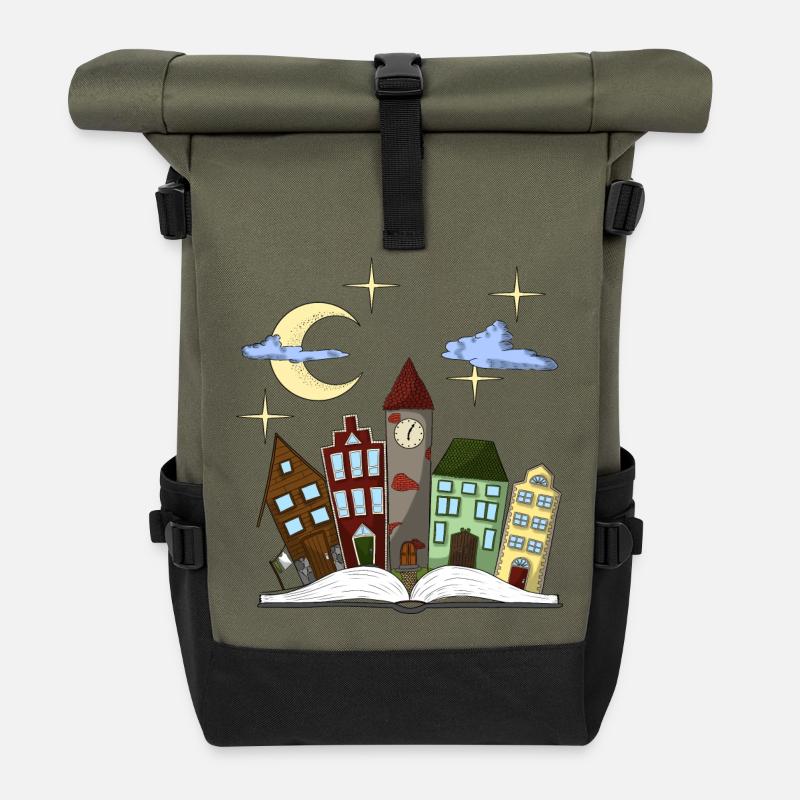 Märchenhafte Stadt der Nächte - Rolltop Rucksack - Olive/Schwarz