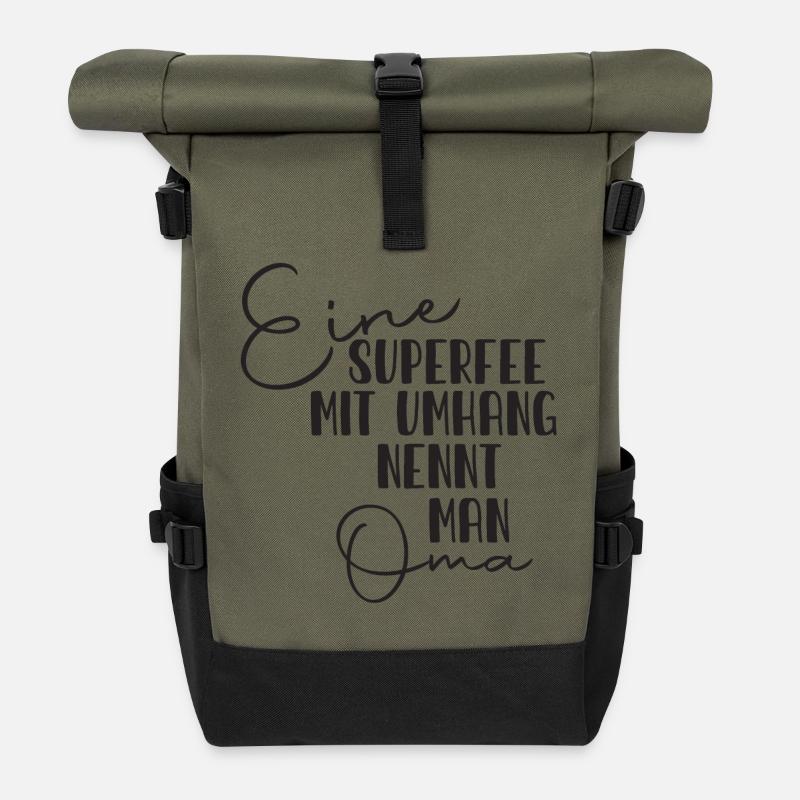 Oma Superfee Spruch - Rolltop Rucksack - Olive/Schwarz