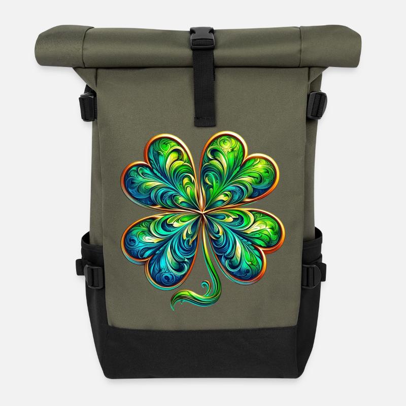 Vierblättriges Kleeblatt - Rolltop Rucksack - Olive/Schwarz