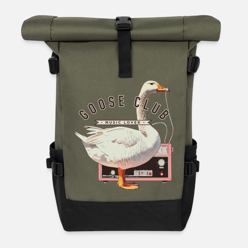 Goose Music Club Illustration - Roll Top Backpack - olive/black