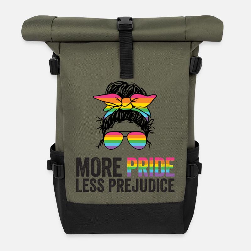 LGBT Pride Month - More Pride Less Prejudice - Roll Top Backpack - olive/black
