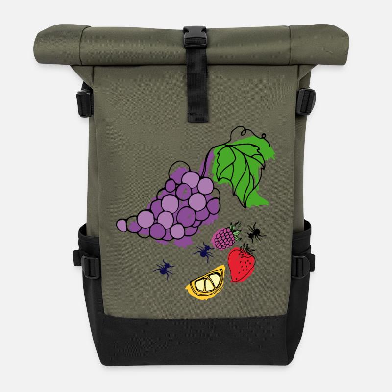 Obst mit Insekten - Rolltop Rucksack - Olive/Schwarz