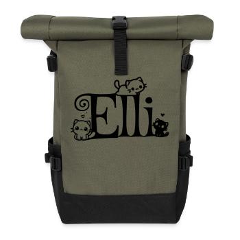 Elli nom Prénom Nom du chaton - Sac à dos roll top - olive/noir - Devant