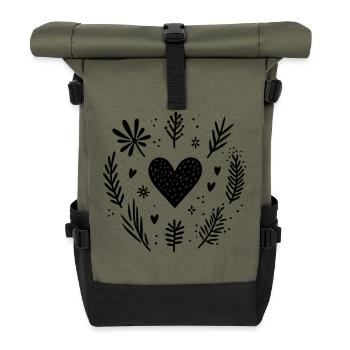 Herz mit Zweigen - Rolltop Rucksack - Olive/Schwarz - Vorne