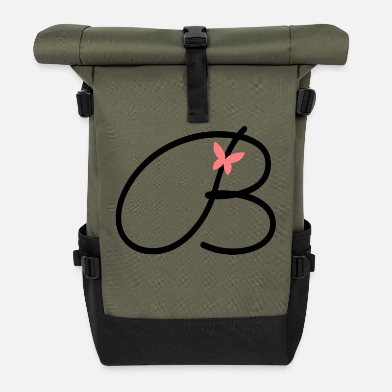 Buchstabe B Anfangsbuchstabe Schmetterling - Rolltop Rucksack - Olive/Schwarz