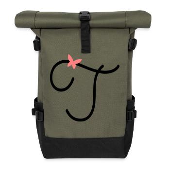 Buchstabe T Schmetterlingsbuchstabe - Rolltop Rucksack - Olive/Schwarz - Vorne