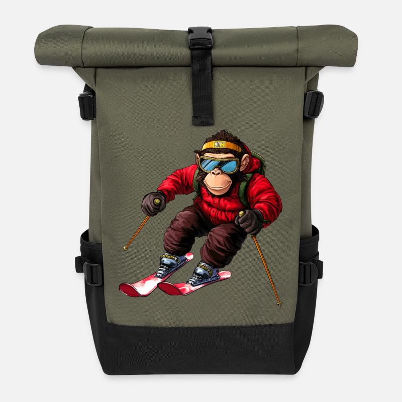Ski Affe - Rolltop Rucksack - Olive/Schwarz