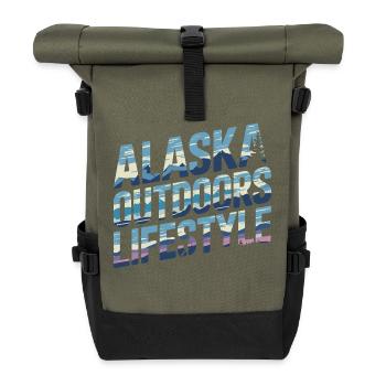 Alaska Outdoors Lifestyle für einen Wanderer und - Rolltop Rucksack - Olive/Schwarz - Vorne
