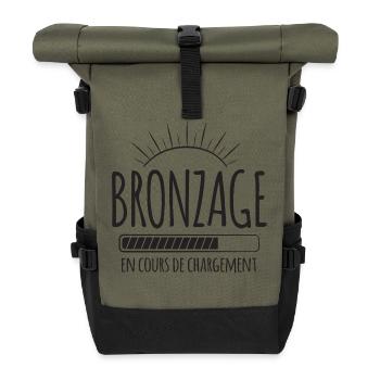 Tan Loading, Summer, Vacation, French - Roll Top Backpack - olive/black - Front
