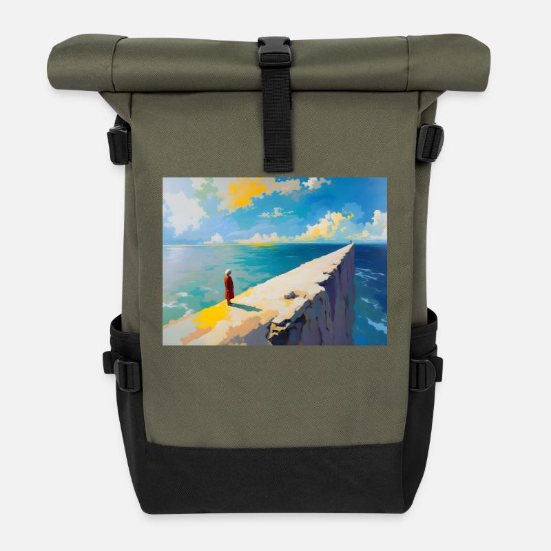 Mom on the Beach 9 - Roll Top Backpack - olive/black