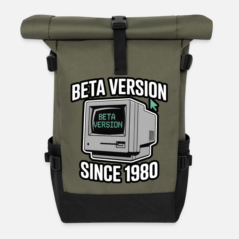 Conception de la version bêta de l’ordinateur rétro - Sac à dos roll top - olive/noir