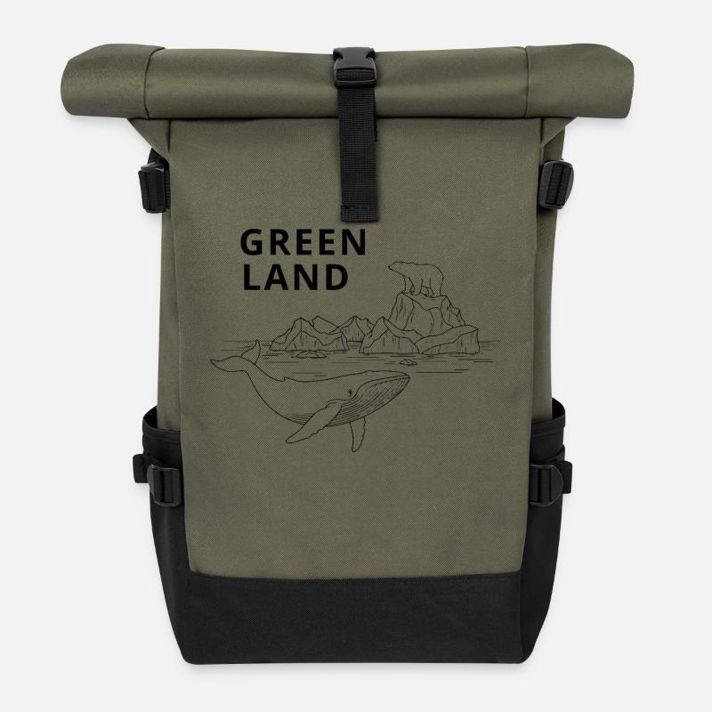 Greenland, Wal und Eisbär - Rolltop Rucksack - Olive/Schwarz