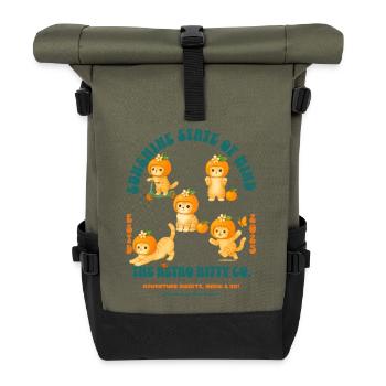 Orange Harlequin Kittens Design and Citrus Pattern - Roll Top Backpack - olive/black - Front