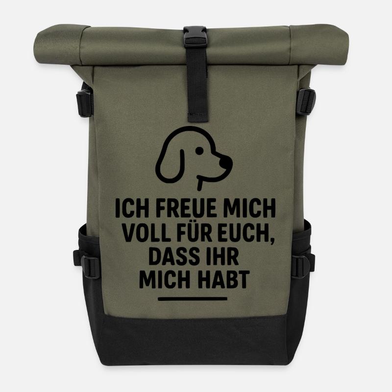 Verspieltes Hunde Motiv mit liebevollem Spruch - Rolltop Rucksack - Olive/Schwarz