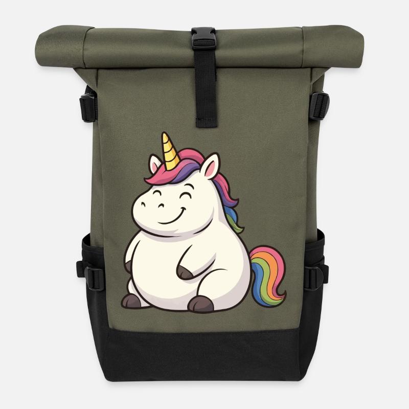 Lustiger Einhorn Cartoon-Design - Rolltop Rucksack - Olive/Schwarz