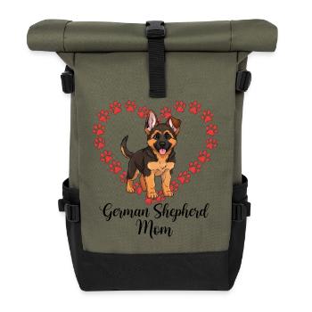 German Shepherd Mama Heart - Roll Top Backpack - olive/black - Front