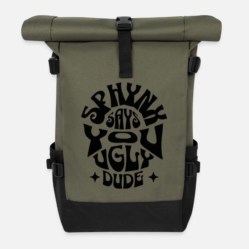 Black Sphynx Katze – lustiger Spruch - Rolltop Rucksack - Olive/Schwarz