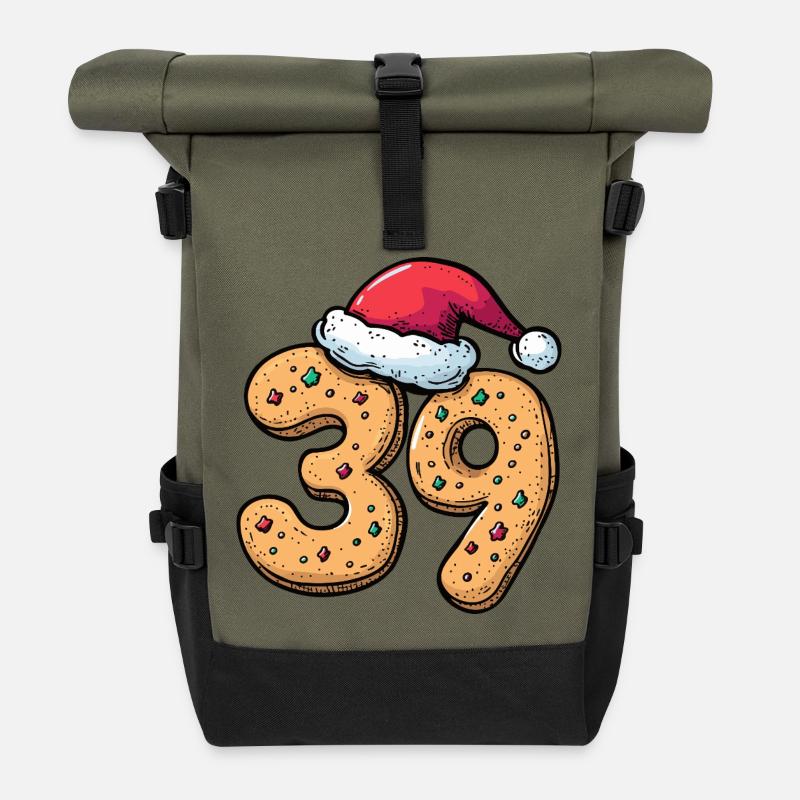 39 Number Cookie Christmas - Roll Top Backpack - olive/black