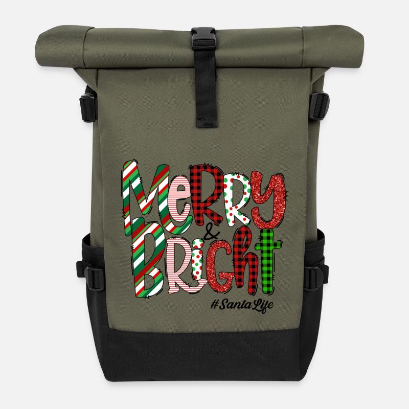 Merry Bright Festive Plaid Pattern - Rolltop Rucksack - Olive/Schwarz