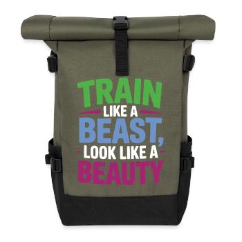 Trainiere wie ein Tier, sieh aus wie eine Schönheit - Rolltop Rucksack - Olive/Schwarz - Vorne