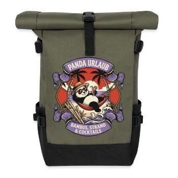 Panda Urlaub: Strand und Cocktails - Rolltop Rucksack - Olive/Schwarz - Vorne