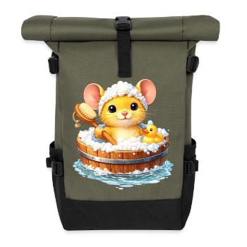 Cute mouse bathing - Roll Top Backpack - olive/black - Front