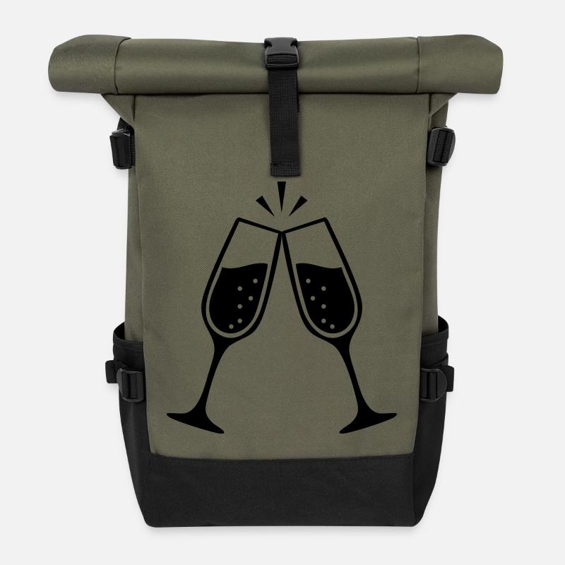 Klirrende Gläser – Schwarz-Weiß-Hochzeit - Rolltop Rucksack - Olive/Schwarz