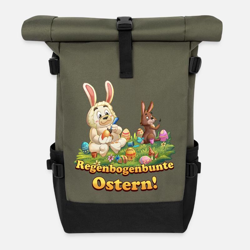 Siggi und der Zauberwald - Ostern Eier bemalen - Rolltop Rucksack - Olive/Schwarz