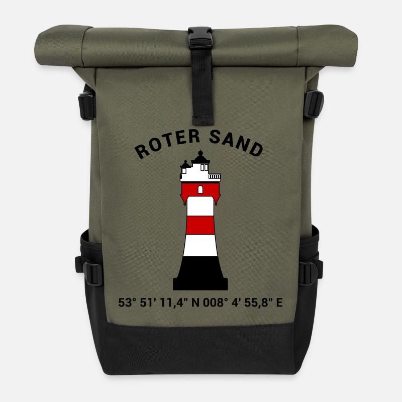 Leuchtturm Roter Sand - Maritim Nordsee Ostsee - Rolltop Rucksack - Olive/Schwarz