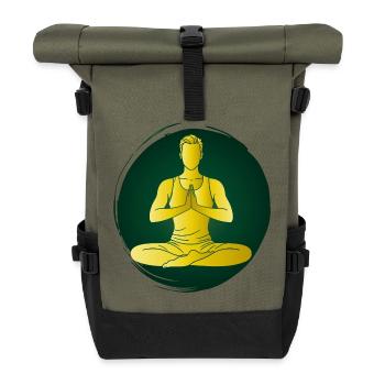 Yoga Mann Grün Meditation Zen Wellness Pose  - Rolltop Rucksack - Olive/Schwarz - Vorne