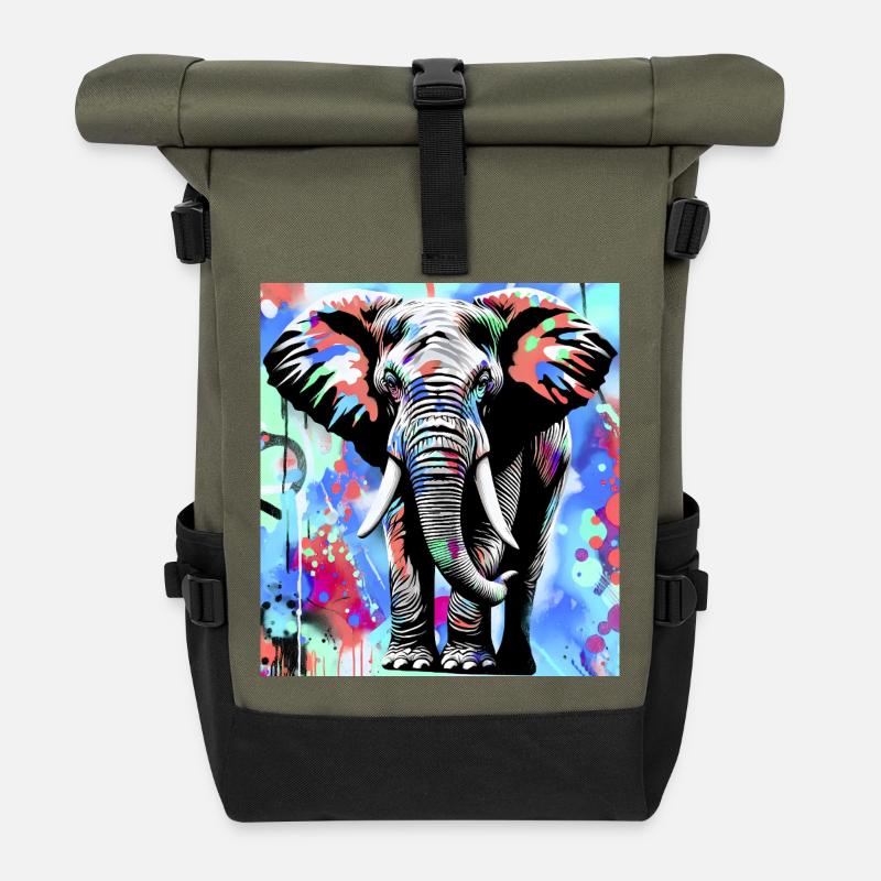 elephant - Roll Top Backpack - olive/black