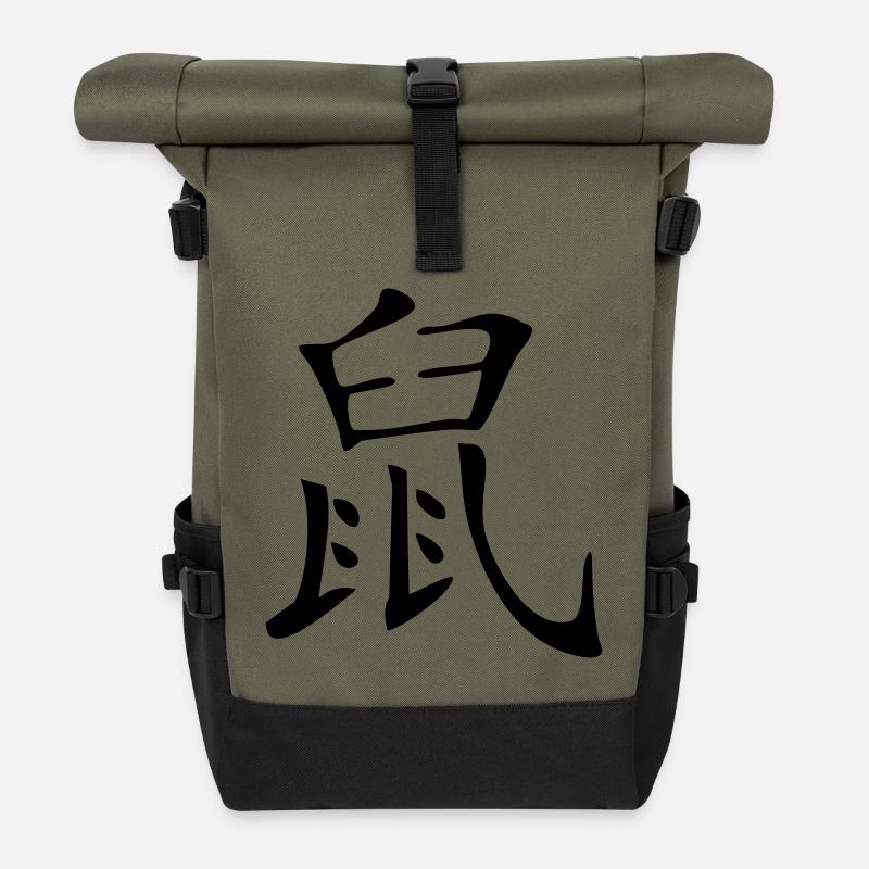 Rat - Kanji - Sac à dos roll top - olive/noir