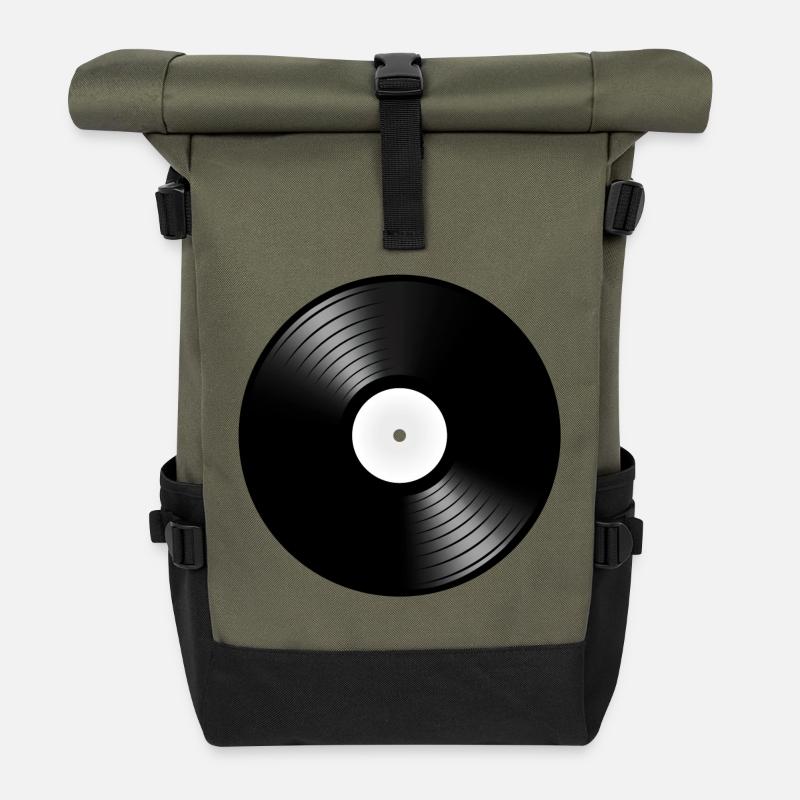 vinyl schallplatte record disc turntable DJ - Rolltop Rucksack - Olive/Schwarz