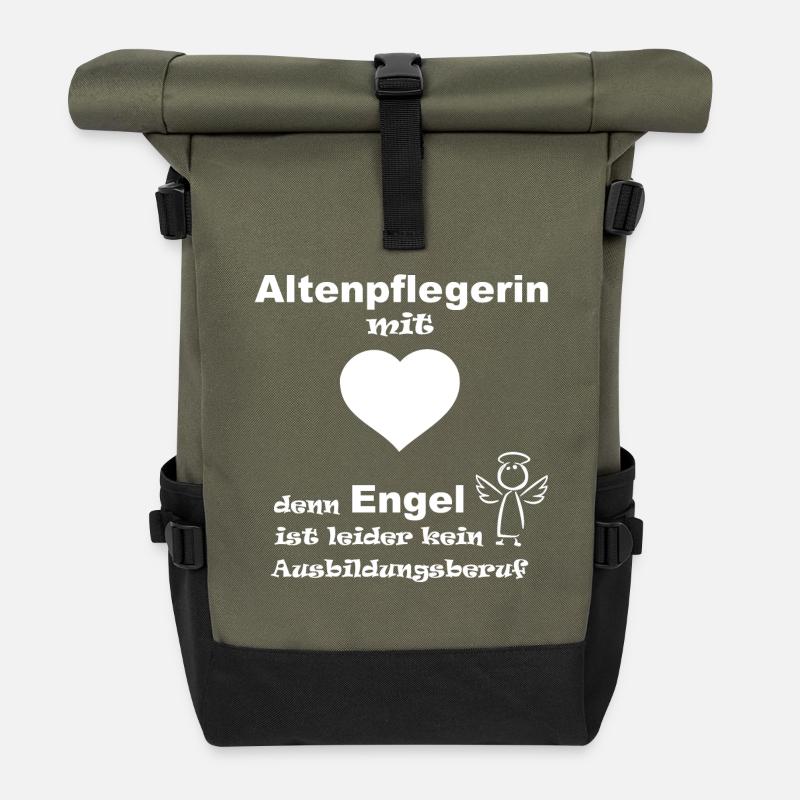 Altenpflegerin mit Herz - Rolltop Rucksack - Olive/Schwarz