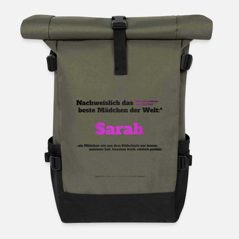 Ich bin Sarah - Sarah als Vorname - Mädchen - Rolltop Rucksack - Olive/Schwarz