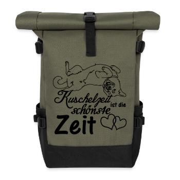 Kuschelzeit,schönste Zeit Hunde, Sprüche, Geschenk - Rolltop Rucksack - Olive/Schwarz - Vorne