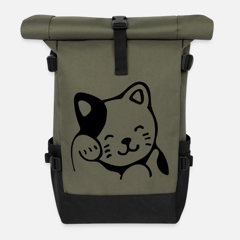 cat - Roll Top Backpack - olive/black