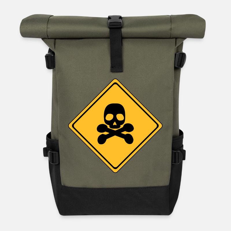 Danger Warning Sign # - Roll Top Backpack - olive/black