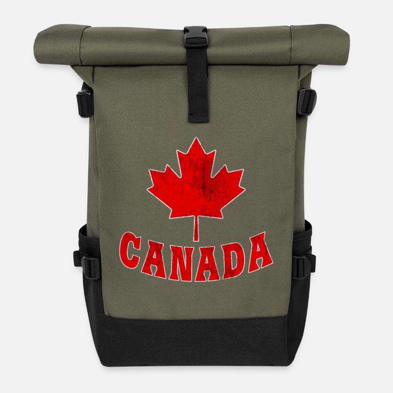 Kanada / Geschenk / Ahornblatt / Geschenkidee - Rolltop Rucksack - Olive/Schwarz
