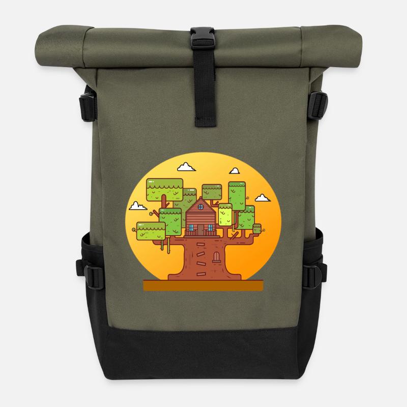 Baumhaus Abenteuer - Rolltop Rucksack - Olive/Schwarz