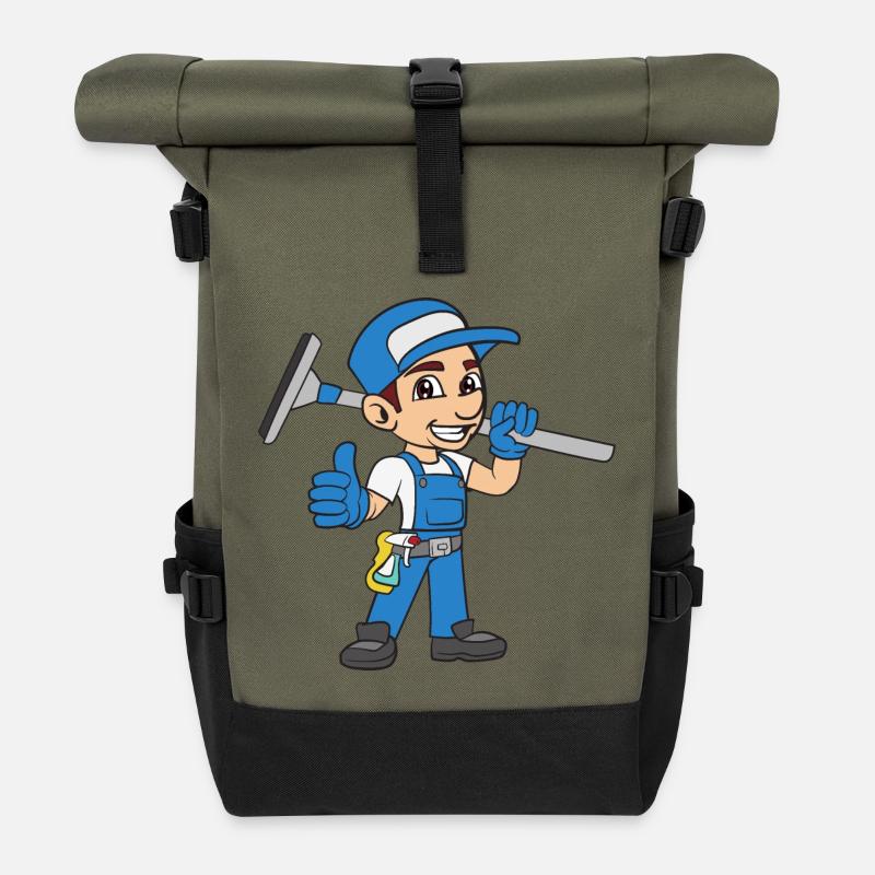Gebäudereiniger Fensterputzer - Rolltop Rucksack - Olive/Schwarz