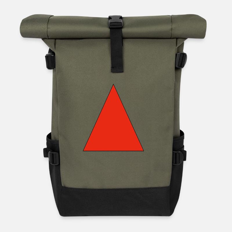 Rotes Dreieck auf Schwarz - Rolltop Rucksack - Olive/Schwarz
