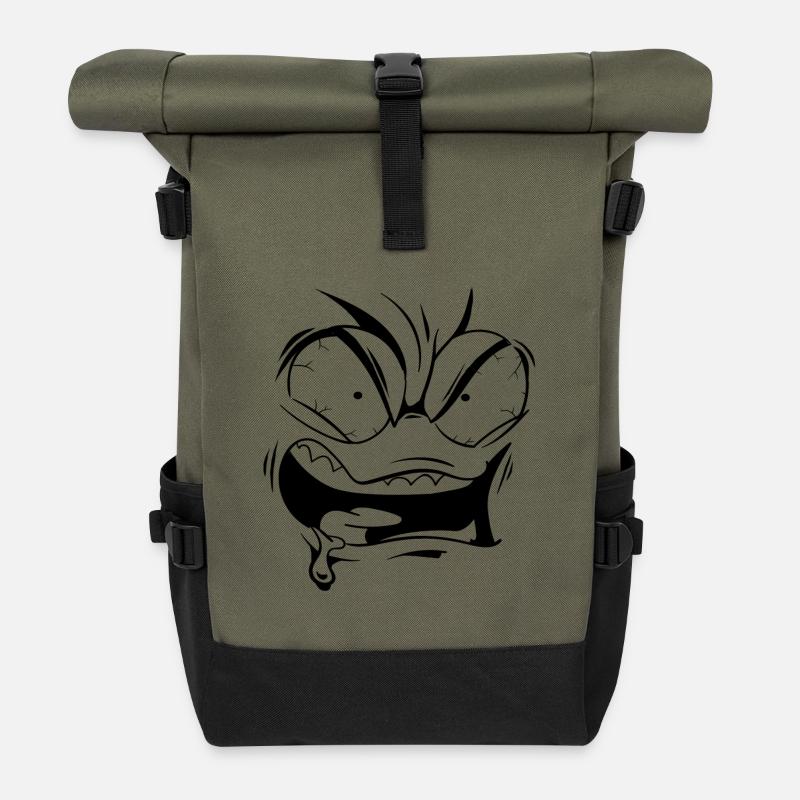 Angry face - Roll Top Backpack - olive/black