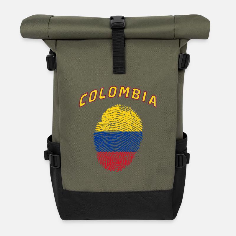 Colombie Empreinte digitale / Cadeau drapeau - Sac à dos roll top - olive/noir