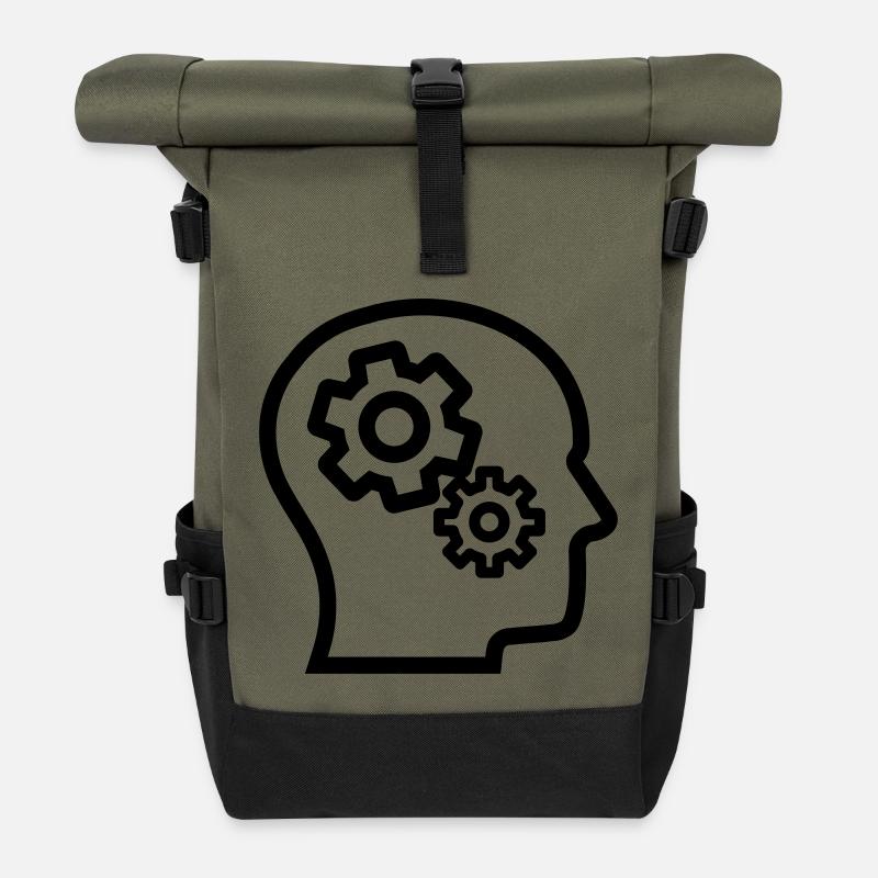 Gehirn, Denken, Grübeln, Nachdenken - Rolltop Rucksack - Olive/Schwarz