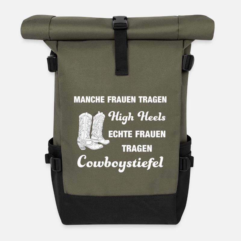 Cooles Line Dance Sprüche Shirt mit High Heels - Rolltop Rucksack - Olive/Schwarz